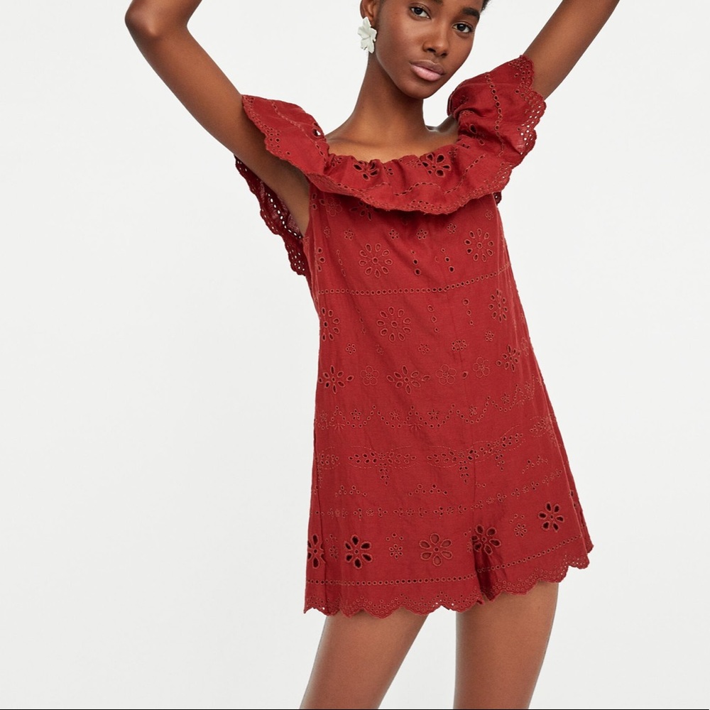 Zara Woman EmbroiDered Jumpsuit with Perforations